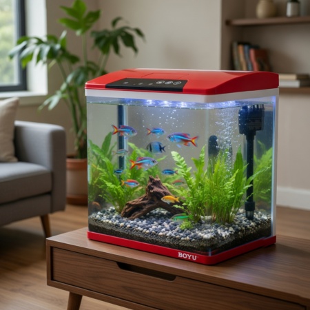 Аквариум Boyu HG-300 панорамный 22 л, LED освещение, дисплей, фильтры, красный​