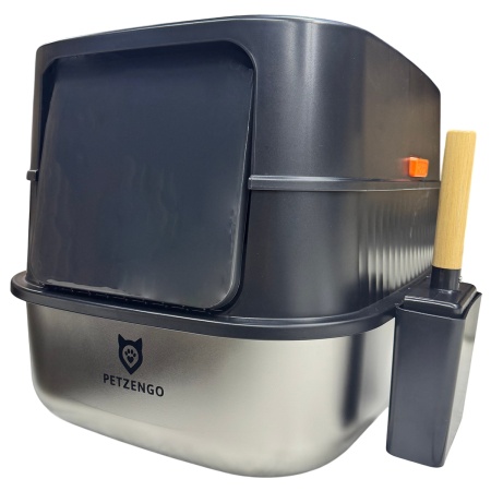 Туалет-домик умный для кошек Petzengo PL-2 60,5х40х39 см с дезодорацией + подставка, нержавеющая ста