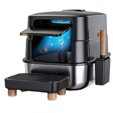 Туалет-домик умный для кошек Petzengo PL-2 60,5х40х39 см с дезодорацией + подставка, нержавеющая ста