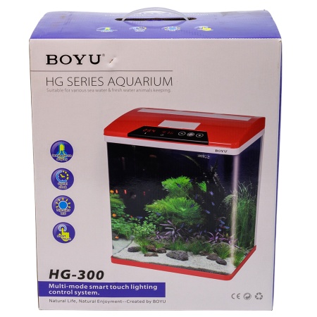 Аквариум Boyu HG-300 панорамный 22 л, LED освещение, дисплей, фильтры, красный​