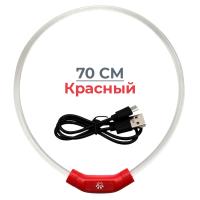 Ошейник светящийся светодиодный для собак с USB зарядкой 70 см, прозрачный с красным