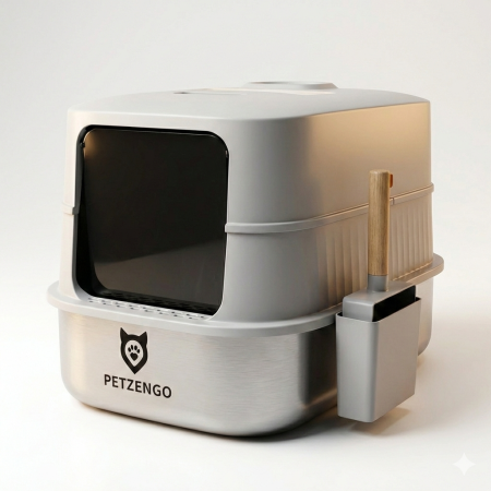 Туалет-домик умный для кошек Petzengo PL-1 60,5х40х39 см с дезодорацией, нержавеющая сталь​