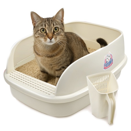Лоток для кошек с высоким бортом и совком Catidea 51х38х25 см, кремовый​