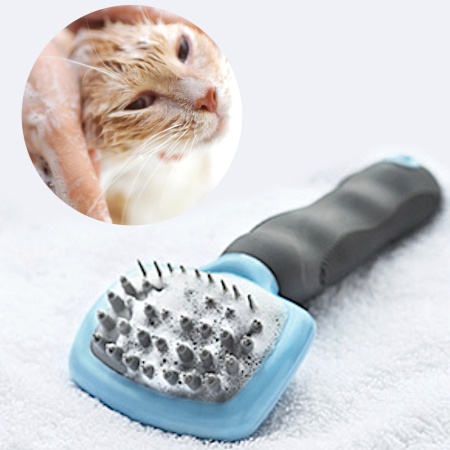 _Щетка массажная для мытья кошек и котов, аквамарин