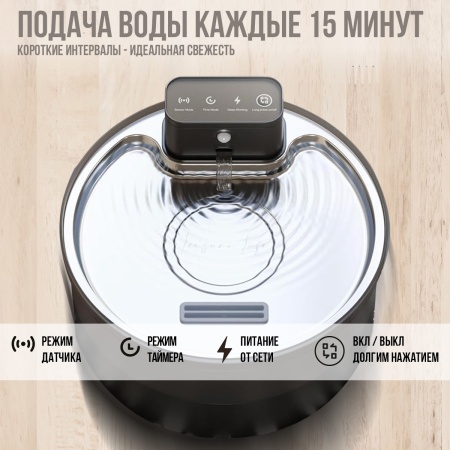 Автопоилка фонтан Petzengo PW-1 3,2 л беспроводной с датчиком движения, нержавеющая сталь, подсветка
