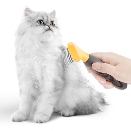 _Расческа-грабли Catidea для вычесывания подшерстка кошек и собак, полностью розовая